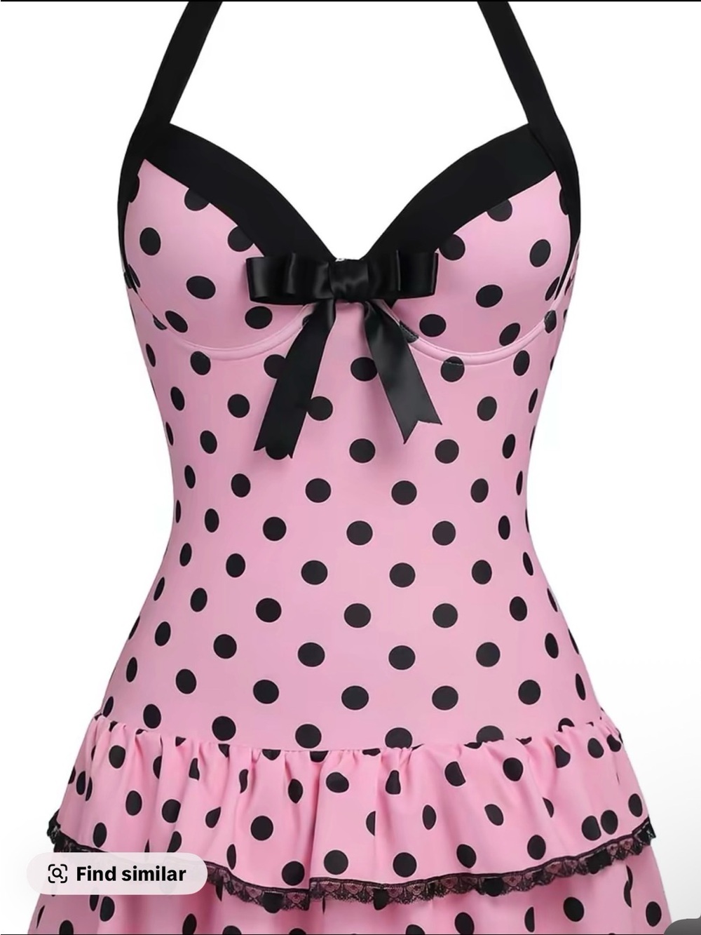 Pink Polka Dot Kids One-Piece Swimsuit with Black Bow